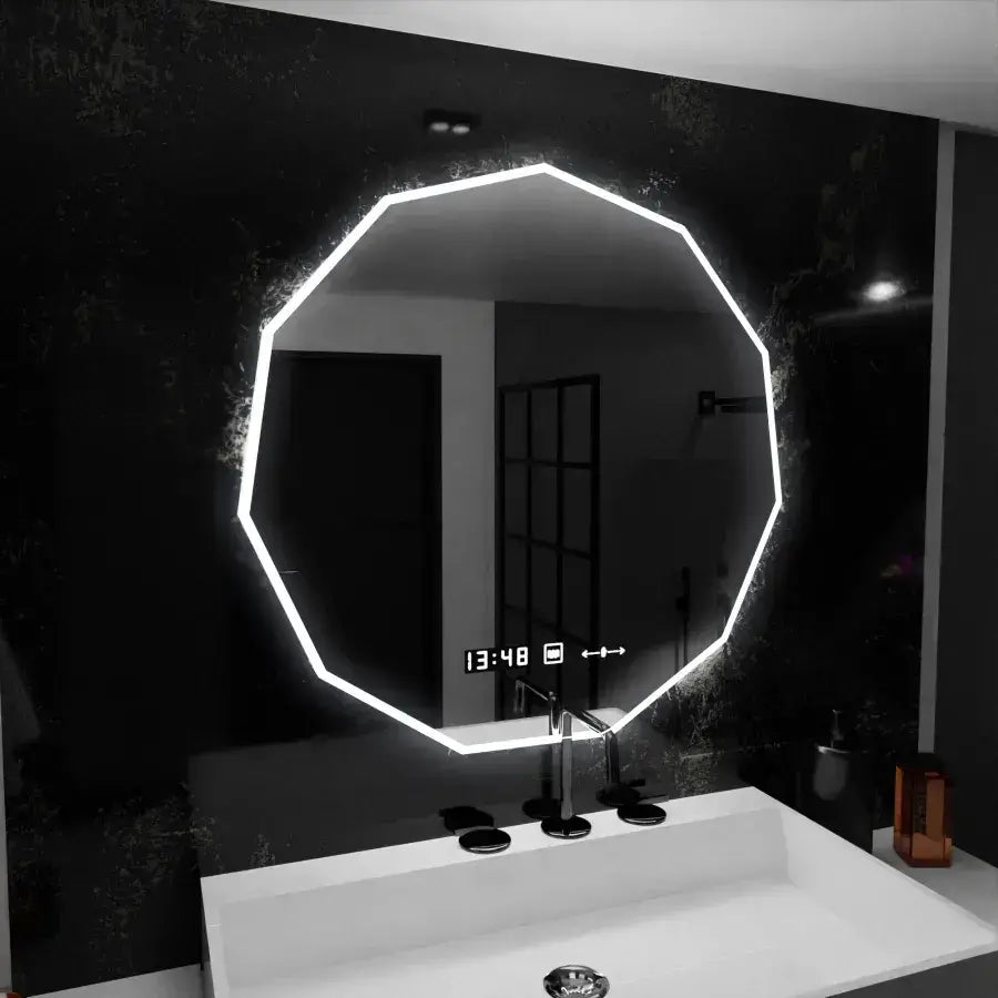 Mirror LED Polygon 70cm Judith Sensor Motiongllow Marcellow System Dezoring Clock & Dimable teploměr