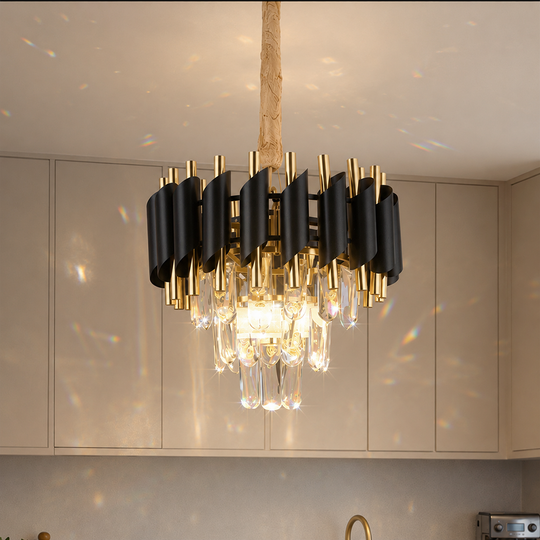 Křišťálový lustr VERSAILLES Petito 3xE14, průměr 30 cm, lesklá zlatá a černá, nastavitelná výška Křišťálový lustr Výchozí název Alessandro Design