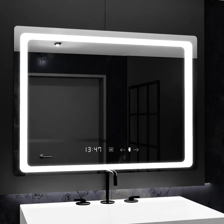 Obdélníkový LED zrcadlo 80x60cm Verite Motionglow Marcellow Dimable Hodin Deframenting System