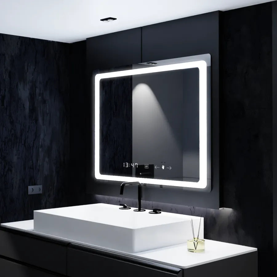 Obdélníkový LED zrcadlo 80x60cm Verite Motionglow Marcellow Dimable Hodin Deframenting System
