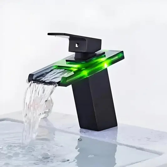 Baterie umyvadlo, slitina a sklo, černá, OD3007