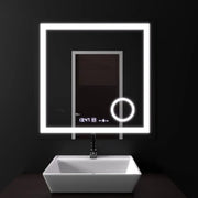 Obdélníkové LED zrcadlo, 60x60cm, Souverain MotionGlow Marcello, Demister System, Hodiny & Teploměr, Kosmetická lupa, Stmívatelné