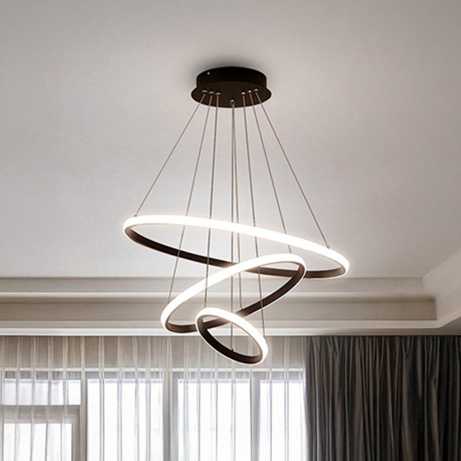 LED závěsný lustr RICCI 45W, 3 kruhy, studené/teplé/neutrální světlo, černý, výškově nastavitelný