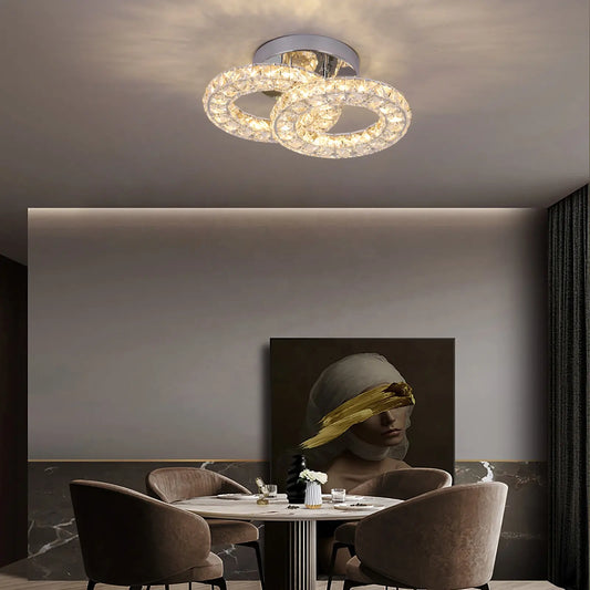 LED lustr s dálkovým ovládáním a krystalem ZABINA 32W, 2 kruhy, studené/teplé/neutrální světlo, stmívatelný, lesklý chrom