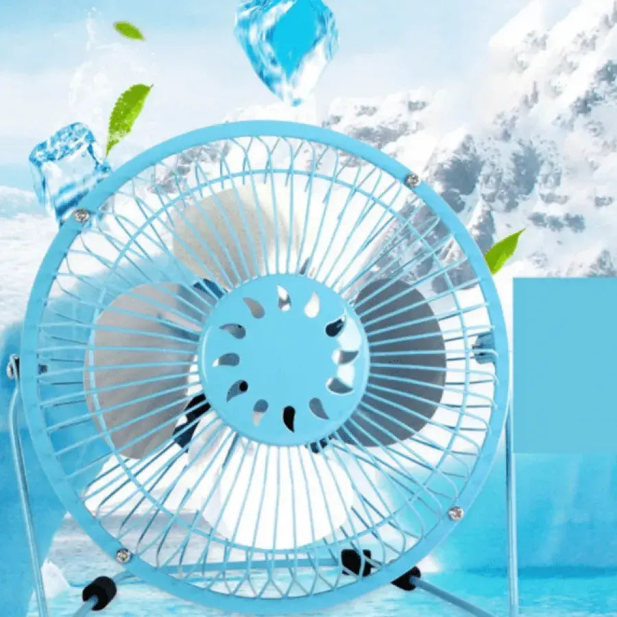 Mini ventilátor s USB kabelem, kovovým, modrým