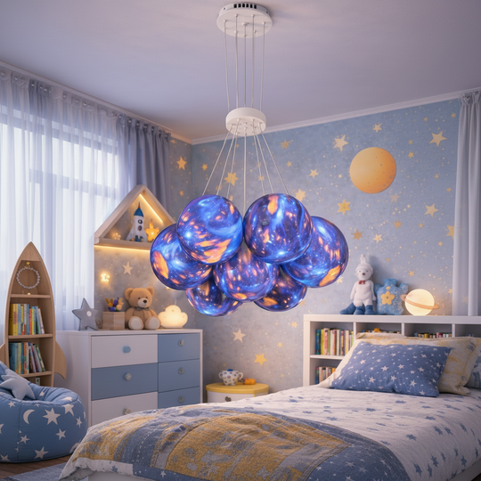 Dětský lustr PLANETE, 7xE27, D30 cm, Kov, Vícebarevný Dětské lustry Výchozí název Alessandro Design