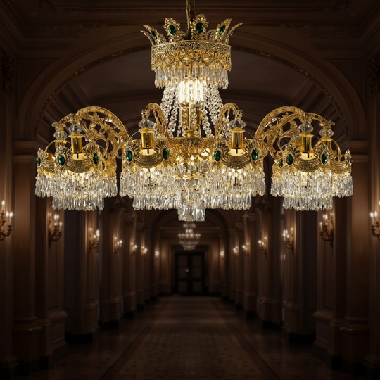 Křišťálový lustr 16xE14, D92cm, lesklé zlato, nastavitelná výška, kov a křišťálové křišťálové lustry Výchozí název Alessandro Design