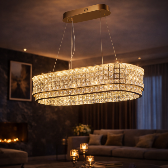 LED lustr s dálkovým ovládáním, LLC160/750X350GD, křišťál a kov, 72W, stmívatelný, nastavitelná výška, studené/teplé/neutrální světlo, luxusní osvětlení LED lustry s dálkovým ovládáním Výchozí název Alessandro Design
