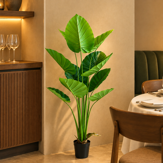Umělá rostlina typu Strelitzia, 160 cm, 12 listů, zelená