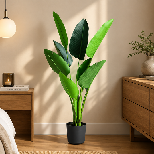 Umělá rostlina typu Strelitzia Nicolai (Bird of Paradise), 120 cm, 8 listů, zelená