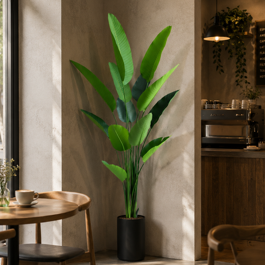 Umělá rostlina typu Strelitzia Nicolai (Bird of Paradise), 180 cm, 13 listů, zelená