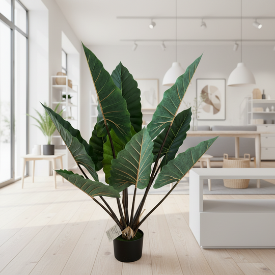 Umělá rostlina Alocasia se širokými listy, 120 cm, zelená
