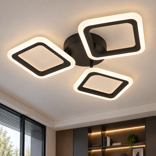 LED lustr PULSARIS 40W, 3 čtverce, studené/teplé/neutrální světlo, černá