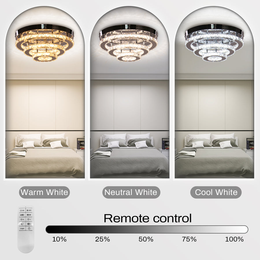 Křišťálový LED lustr LLC151/500CH, 64W, 3 prvky, studené/teplé/neutrální světlo, stmívatelný, lesklý chrom
