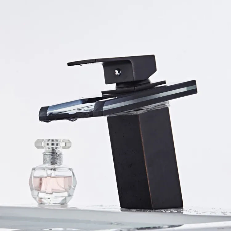 Baterie umyvadlo, slitina a sklo, černá, OD3007