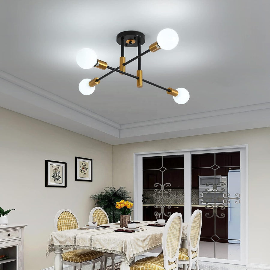 Modernistické chtíče pohan, 4x E27, černé a zlaté, moderní design