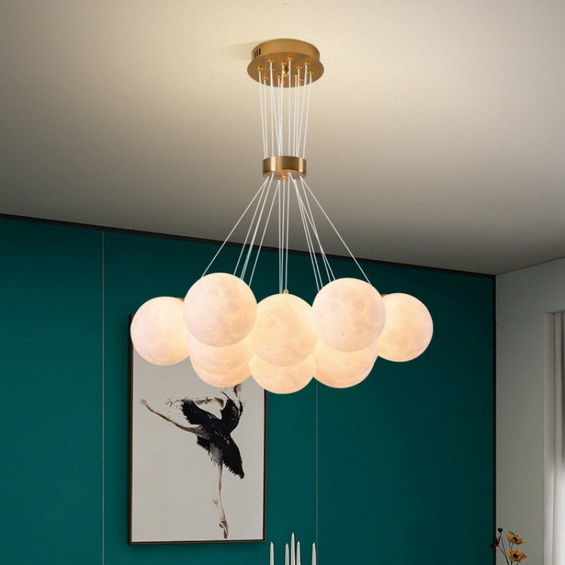 MODERNÍ Lustr, Kyvadlový typ, LOFT Bagliore, Globe, 9xE27, Nastavitelná výška, Zlatá