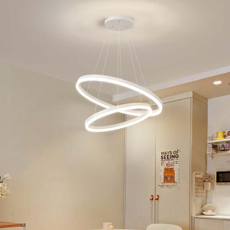 Závěsný LED lustr s dálkovým ovládáním CASIANA 42W, 2 kruhy, studené/teplé/neutrální světlo, stmívatelný, bílý, výškově nastavitelný