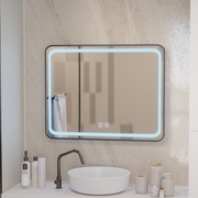 Zrcadlo LED obdélníkový 100x65cm - hrana světelný dotykový odmrazovací systém, černý rám