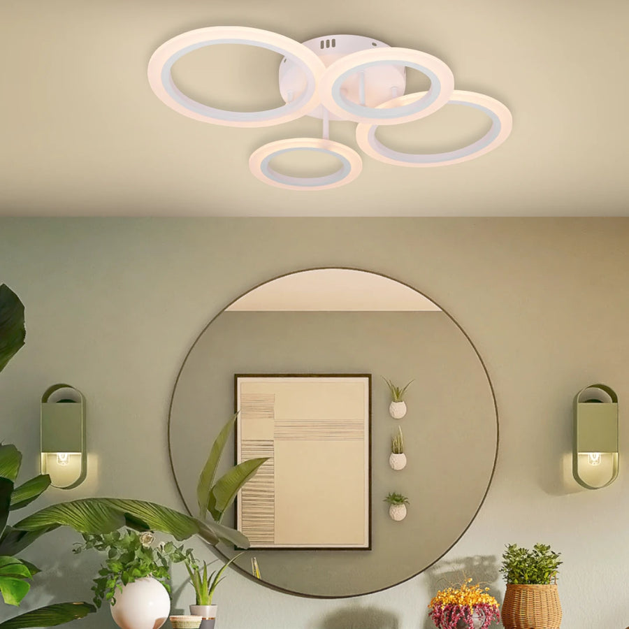 LED lustr s dálkovým ovládáním BETTY 44W, 4 kruhy, Studené/Teplé/Neutrální světlo, Stmívatelné, Bílá