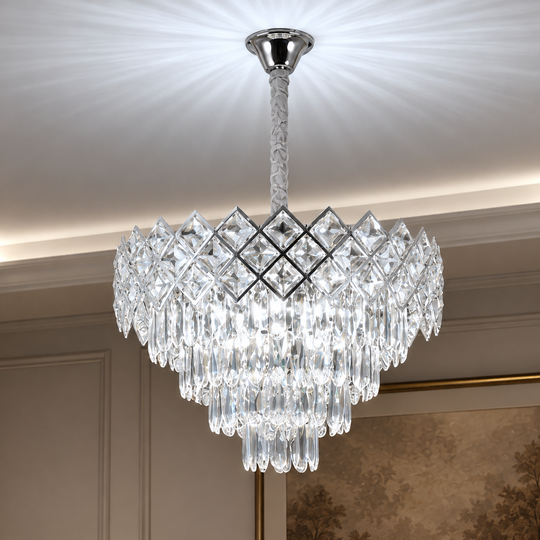Křišťálový lustr VECTORIA Magno 8xE14, průměr 58 cm, lesklý chrom, nastavitelná výška, kov a křišťál