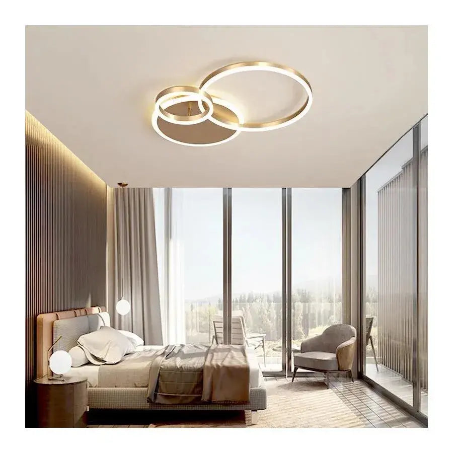 LED lustr s dálkovým ovládáním MYRENE 110W, 2 kruhy, studené/teplé/neutrální světlo, stmívatelný, zlatý