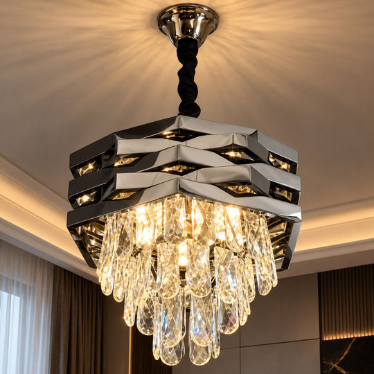 HEXA křišťálový lustr Ø30cm 3xE14 černý výškově nastavitelný