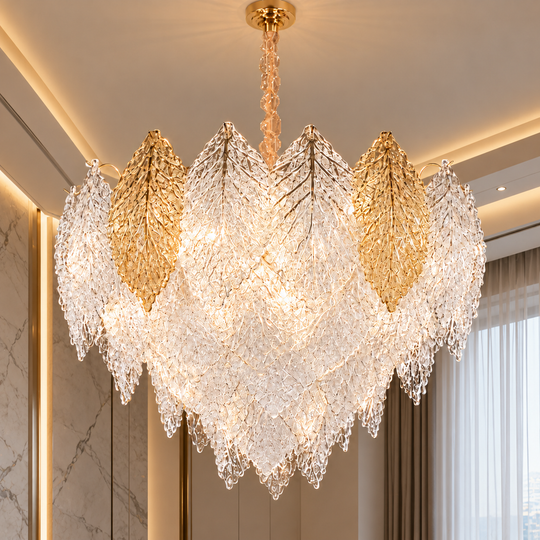 Křišťálový lustr LACE Magno 11xE14, Průměr 60cm, Výška 42cm, Lesklý zlatý, Nastavitelná výška, Elegantní design