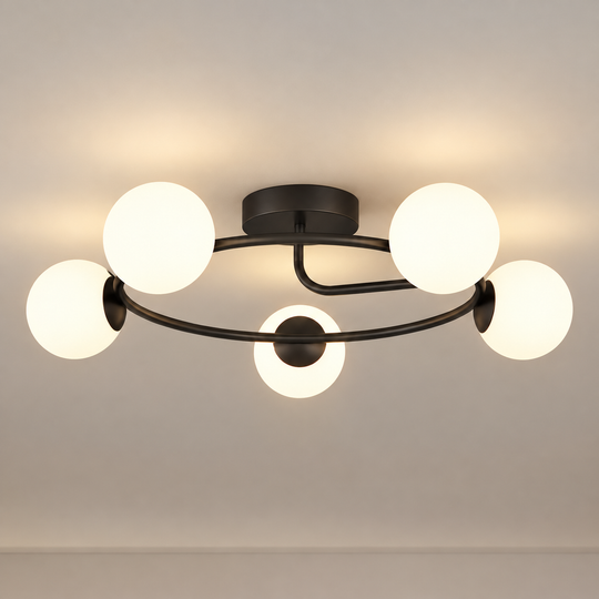LED a křišťálový lustr ORBIT, 72cm, 5xE27, Globes, Black