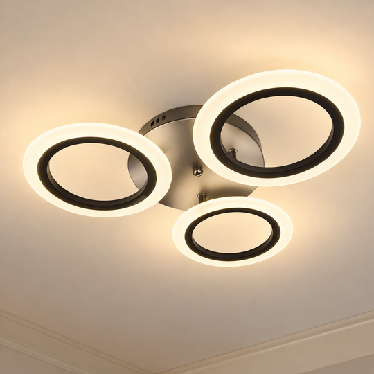 VELKÝ LED lustr 41W, 3 kruhy, studené/teplé/neutrální světlo, černý