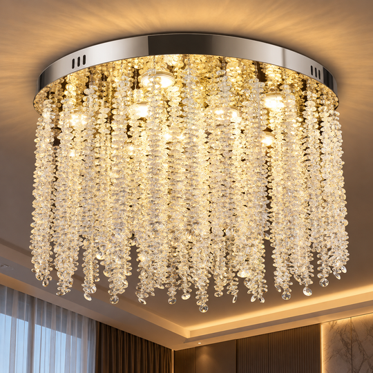 Křišťálový LED lustr LLC215/400WH kulatý, 22W, studené/teplé/neutrální světlo, křišťál, zlatý