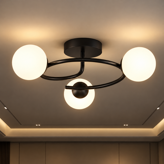 LED a křišťálový lustr ORBIT, 66cm, 3xE27, Globes, Black