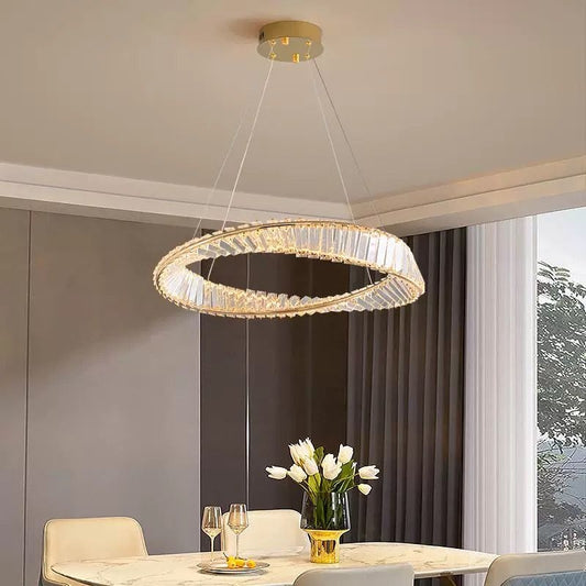 LED lustr s dálkovým ovládáním a krystalem LUIGI, 35W, studené/teplé/neutrální světlo, stmívatelný, zlatý