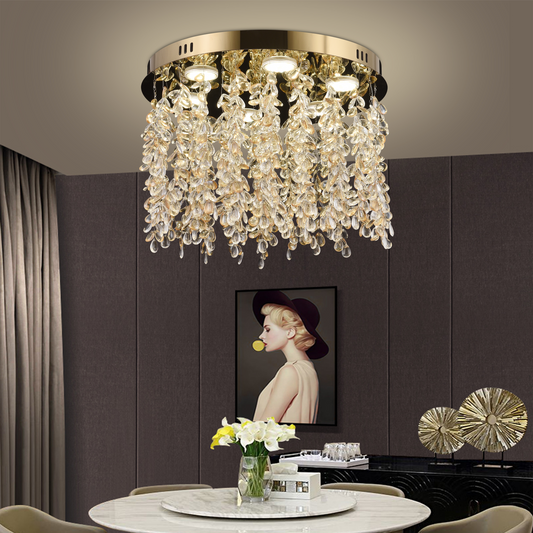 Křišťálový LED lustr LLC213/400GD kulatý, 22W, studené/teplé/neutrální světlo, křišťál, zlatý