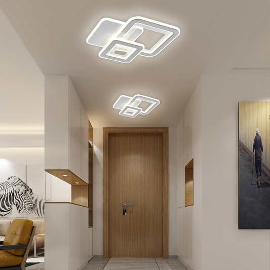 SQUARE 53W LED lustr, 3 čtverce, studené/teplé/neutrální světlo, bílá