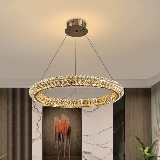 LED lustr s dálkovým ovládáním, LLC132/500GD, křišťál a kov, 26W, 1 kruh, stmívatelný, nastavitelná výška, studené/teplé/neutrální světlo, luxusní osvětlení LED lustry s dálkovým ovládáním Výchozí název Alessandro Design