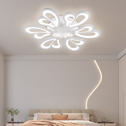 LED lustr s dálkovým ovládáním BLOSSOM 78W, 6 okvětních lístků, Průměr 60cm, Studené/Teplé/Neutrální světlo, Stmívatelné, Bílá