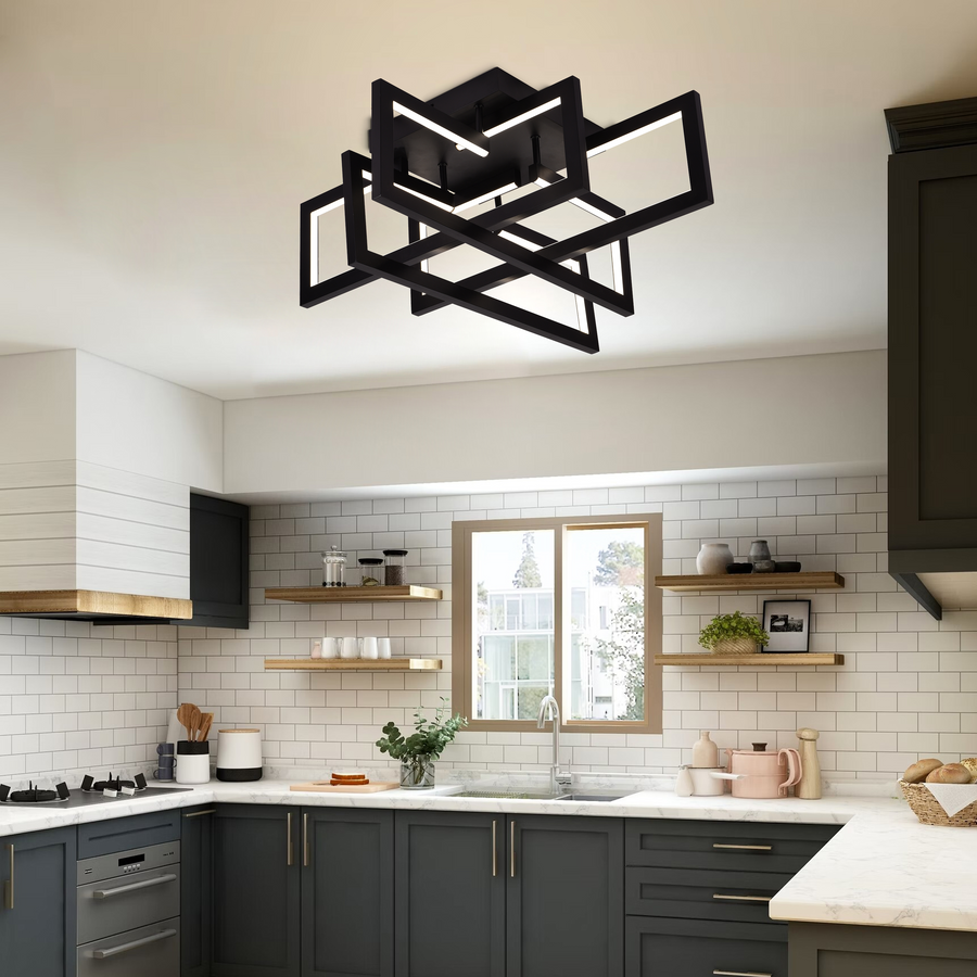 LED lustr s dálkovým ovládáním 98W, 4 Elements, Studené/Teplé/Neutrální světlo, Stmívatelné, Černá