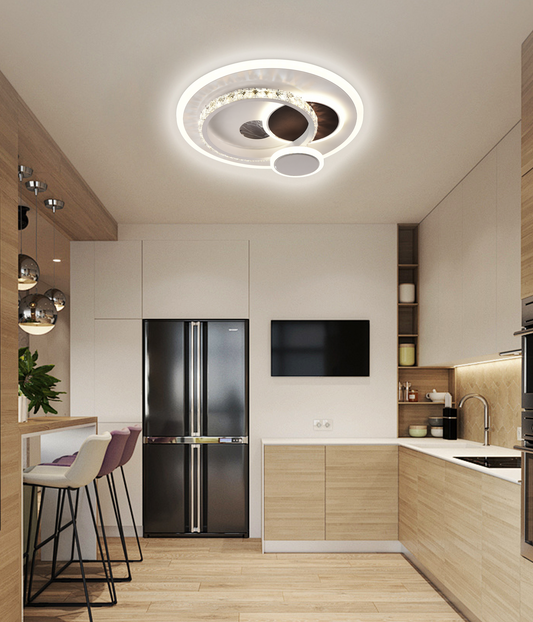 LED lustr s krystalem HELIOX, 43W, 4 kruhy, studené/teplé/neutrální světlo, bílá