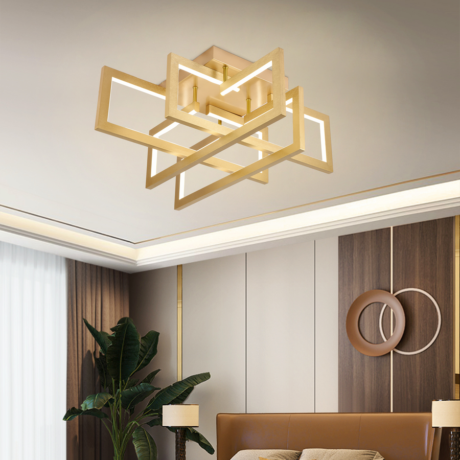 LED lustr s dálkovým ovládáním 98W, 4 Elements, Studené/Teplé/Neutrální světlo, Stmívatelné, Zlaté