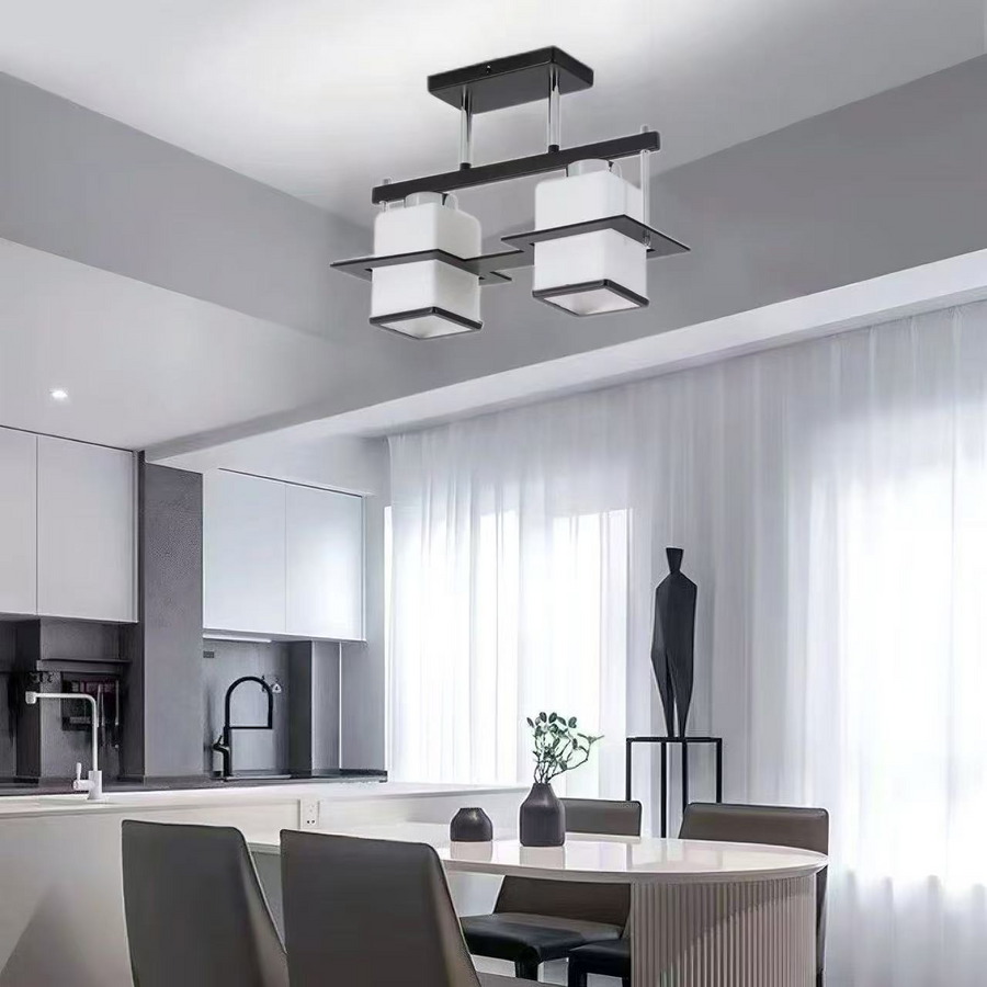 Klasický lustr Aramis s dřevěným čtvercovým stínidlem 2X E27 Bílá Černá