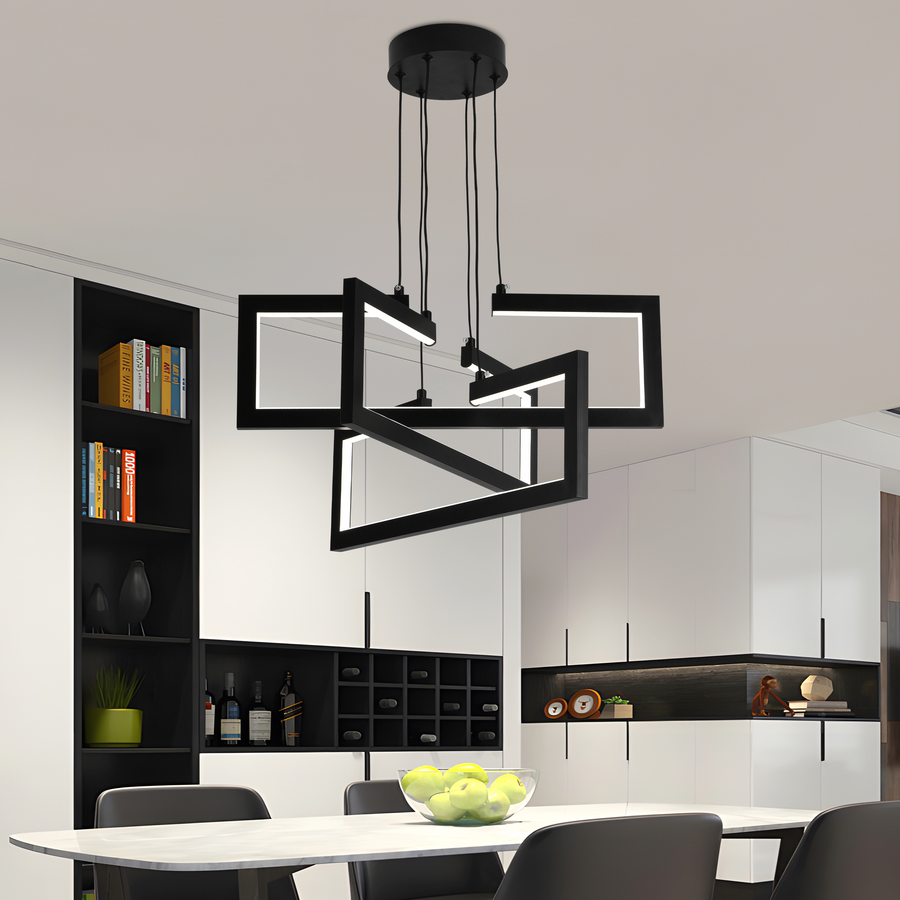 LED lustr s dálkovým ovládáním, Závěsný 73W, 3 prvky, Studené/Teplé/Neutrální světlo, Stmívatelné, Nastavitelná výška, Černá