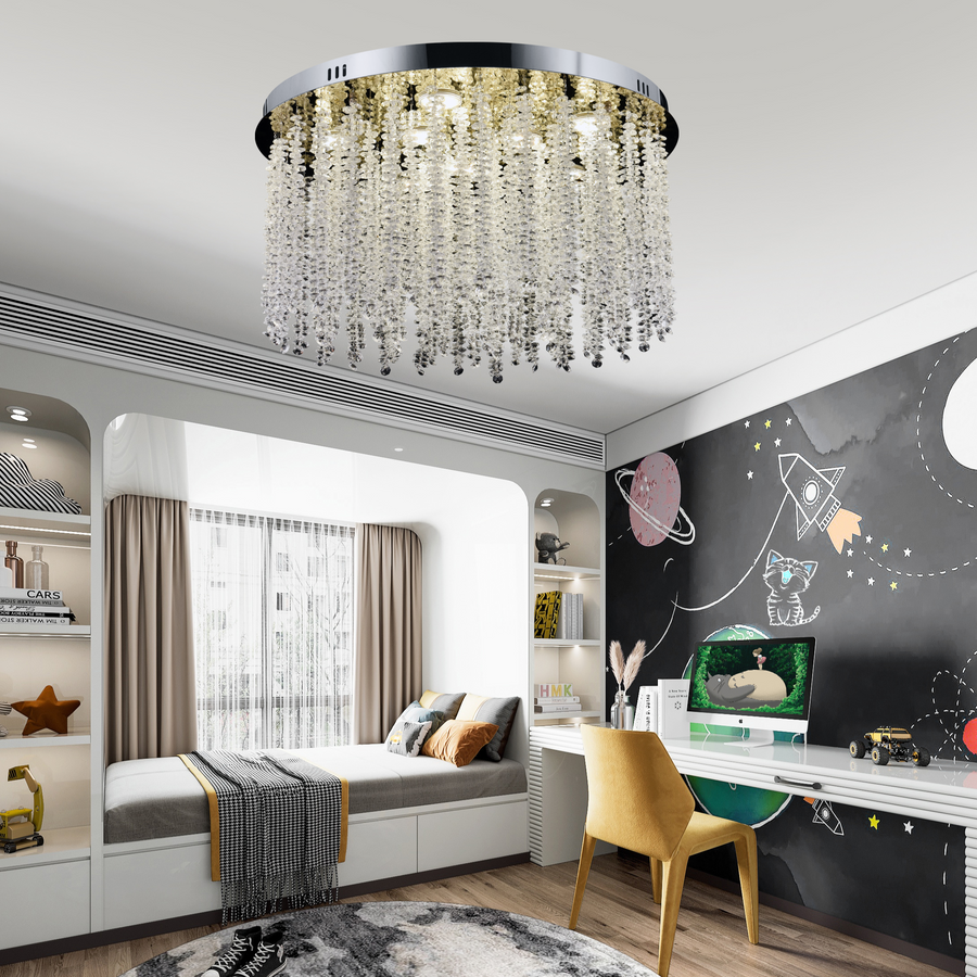 Křišťálový LED lustr LLC215/400WH kulatý, 22W, studené/teplé/neutrální světlo, křišťál, zlatý