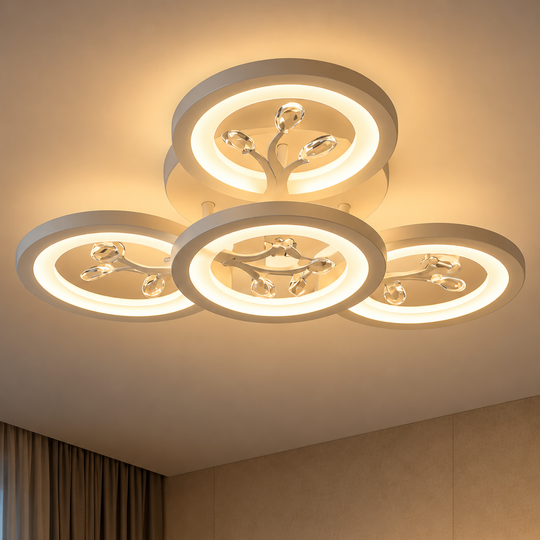 LED lustr s dálkovým ovládáním a krystalem DAISY 53W, 4 Elements, Studené/Teplé/Neutrální světlo, Stmívatelné, Bílá