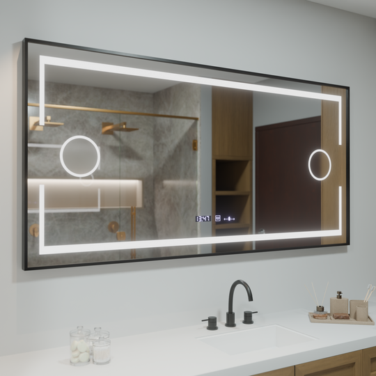 Obdélníkové LED zrcadlo, 160x80cm, Marcello MotionGlow Sensor, Systém odmlžování, Hodiny & Teploměr, Kosmetická lupa, Stmívatelné Marcello Mirrors Výchozí název Alessandro Design