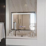 LED zrcadlo Francesca MotionGlow Snímač 80x60 cm Teplé/Studené/Neutrální světlo Stmívatelný rám Černý kartáčovaný systém odmlžování Teploměr Hodiny Marcello Funghi Collection