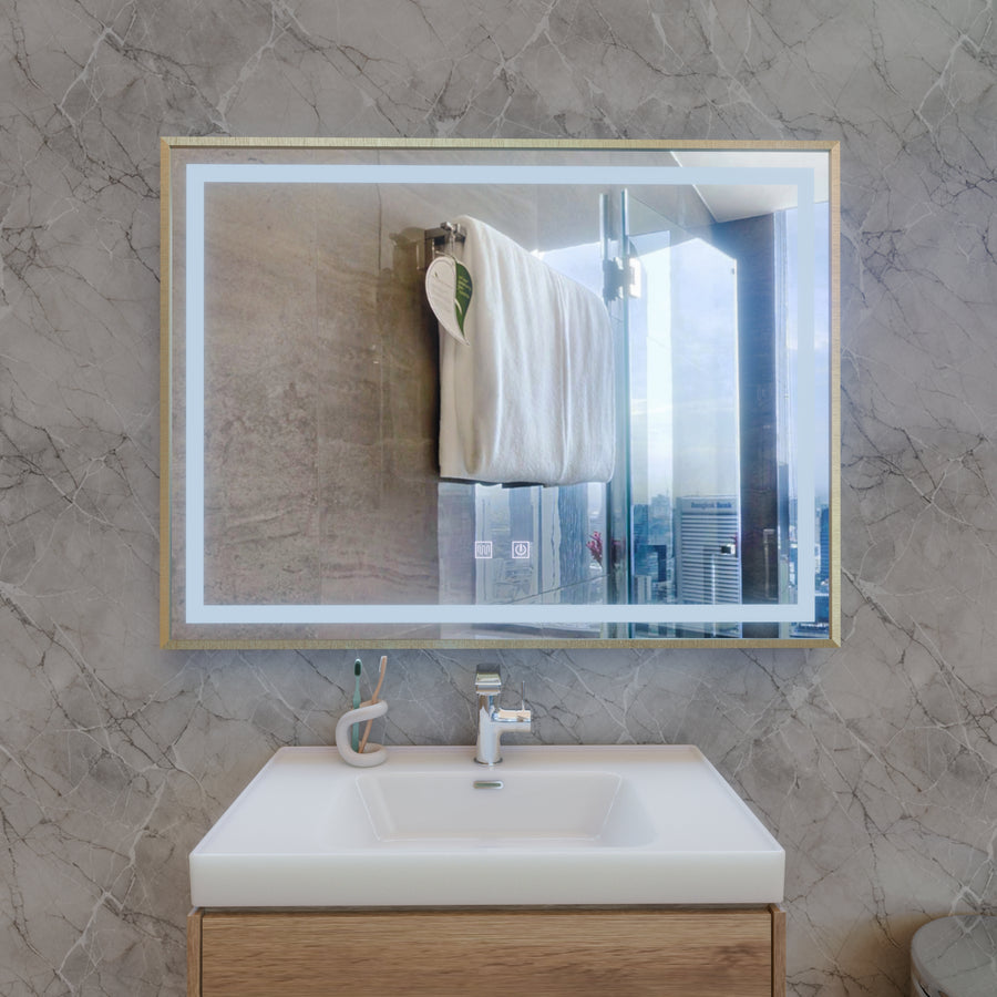 LED Touch Kariri Mirror, 80x60 cm, Funkce rozmrazování, zlaté růže kartáčované rám