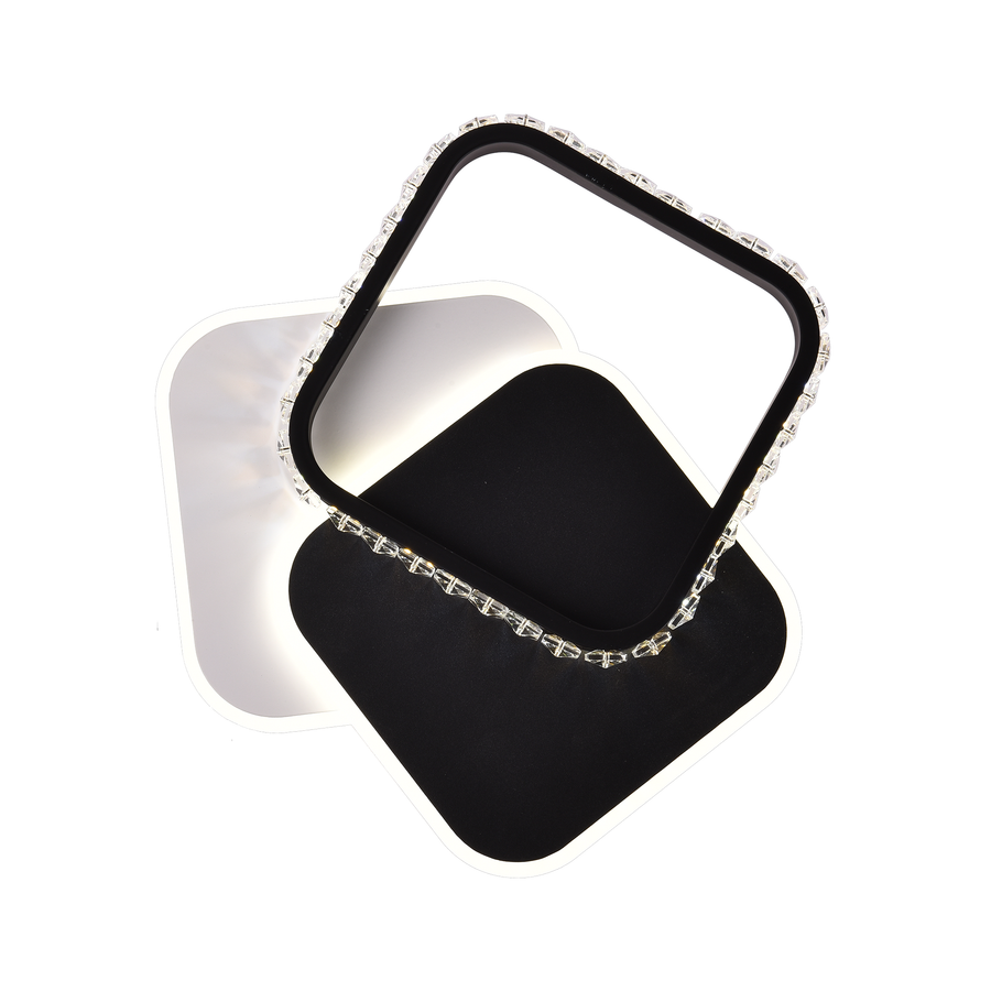 LED křišťálový lustr PRISMIQ 39W, 3 čtverce, studené/teplé/neutrální světlo, černý