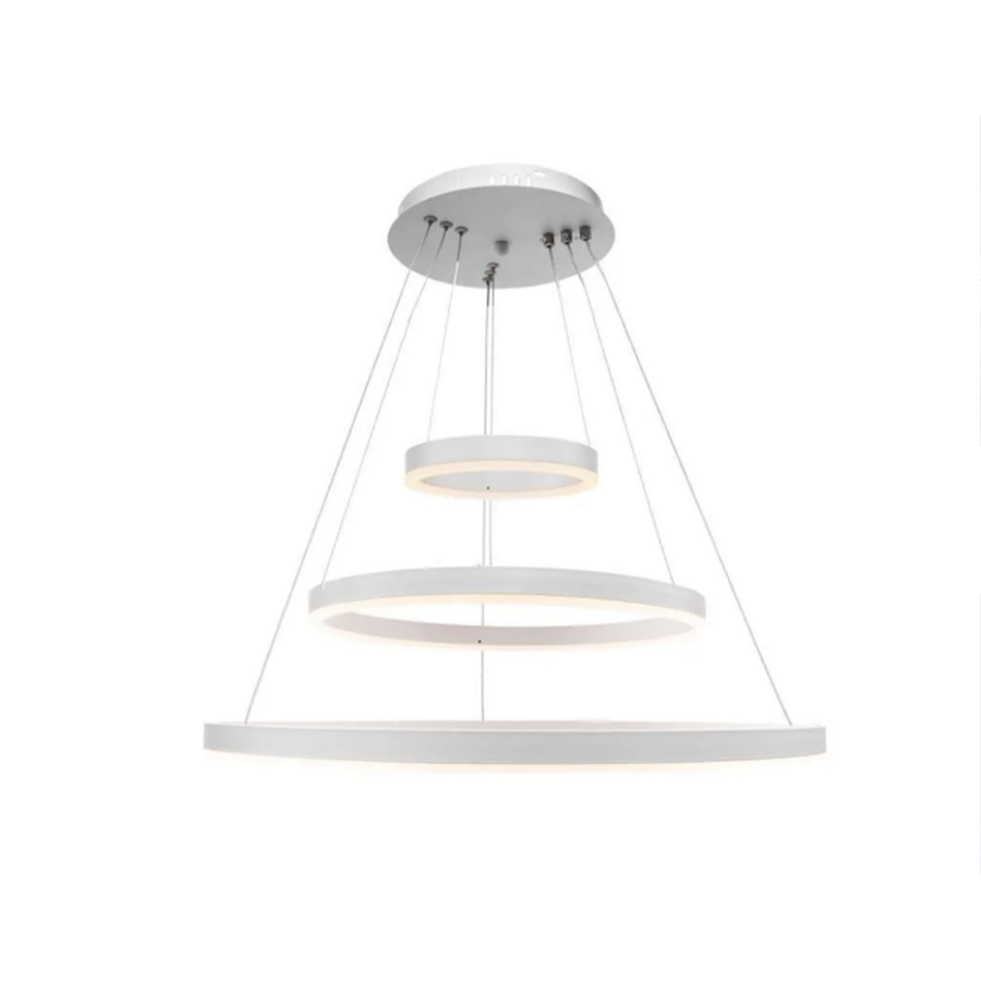 Závěsný LED lustr s dálkovým ovládáním SERENA 84W, 3 kruhy, studené/teplé/neutrální světlo, stmívatelný, bílý, výškově nastavitelný