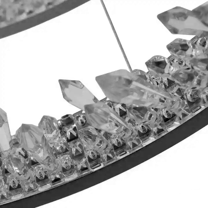 Závěsný LED lustr s dálkovým ovládáním, K9 Crystals, 27W, 1 kruh, studené/teplé/neutrální světlo, stmívatelný, černý, výškově nastavitelný